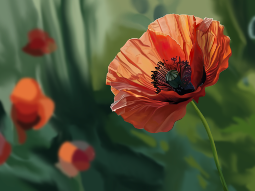 Memorial Day Tribute Vibrant red poppy flower against a green blurred background.